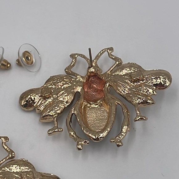 Golden & Black Vintage Bee Earrings - Picture 8 of 8